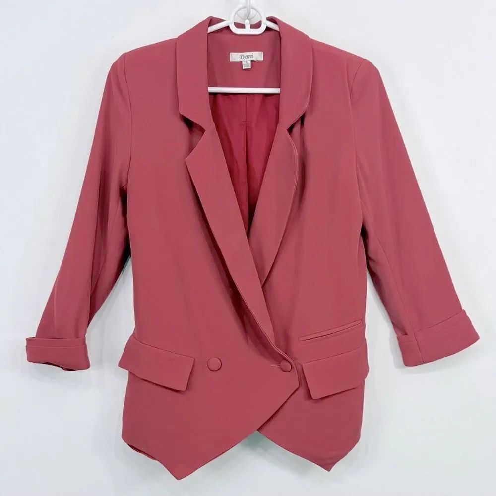 Dani Rose Pink Double Breasted Lined Point Hem Blazer Jacket